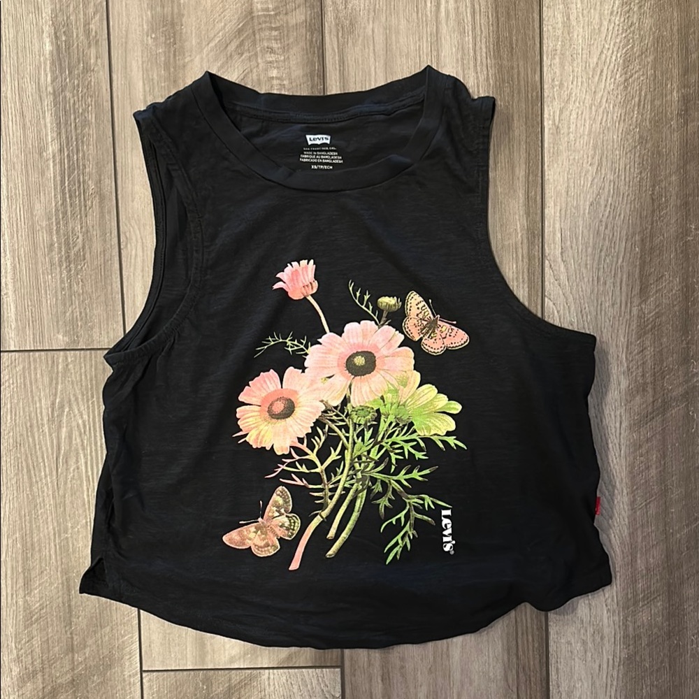 Levi's Black Pink Graphic Crop Muscle Tee